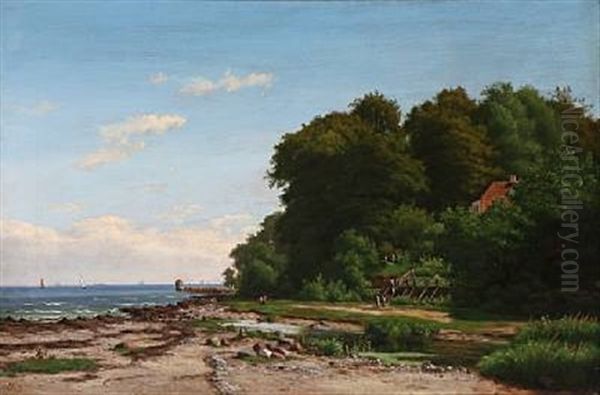 Coastal Scene At Strandmollekroen In Denmark Oil Painting by Ellen Margrethe Jensen