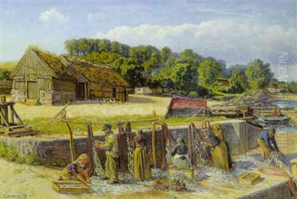 Parti Fra Bornholm, Fangsten Ordnes Oil Painting by Gabriel Jensen