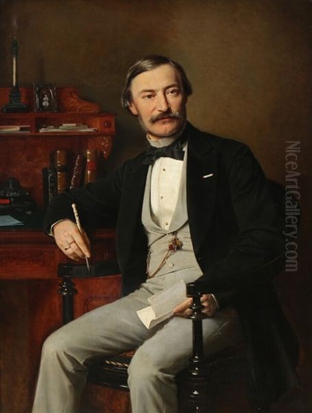 Portrait Of The Danish Civil Servant And Diplomat F. C. Bruun (1827-1887) Oil Painting by Hans Christian Jensen