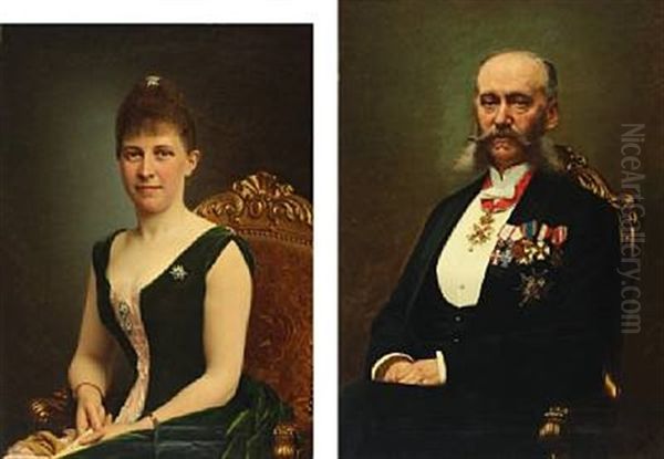 A Pair Of Portraits Of Augustin Cyrille Vilhelm Victor Gamel And Wife Emma Johanne Emilie Gamel (pair) Oil Painting by Hans Christian Jensen