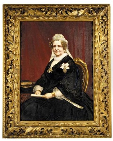 Portrait Of A Lady, Friederike, Queen Of Hanover(?) - Portrat Einer Dame, Friederike Konigin Von Hannover(?) Oil Painting by Hans Christian Jensen