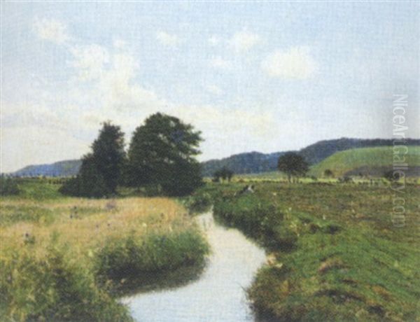 Blomstrende Engparti Med Alob, Ved Egnen Omkring Skanderborg Oil Painting by Jens Thomsen Jensen