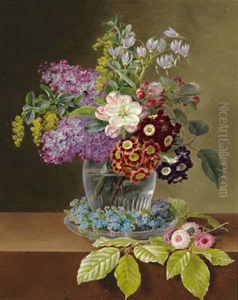 Spring Bouquet In A Vase On A Sill Oil Painting by Johan Laurentz Jensen