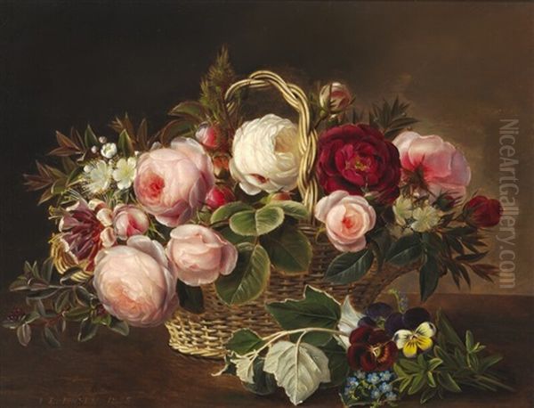 Still Life With Flowers Oil Painting by Johan Laurentz Jensen