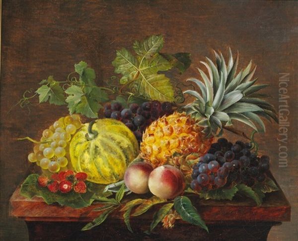 Still Life With Fruits On A Table Oil Painting by Johan Laurentz Jensen