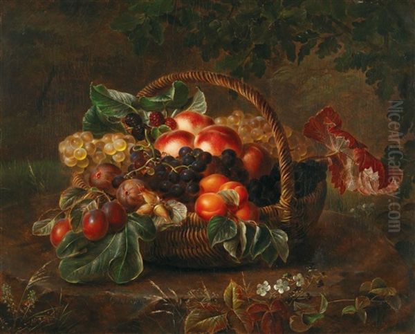 A Basket With Fruits Oil Painting by Johan Laurentz Jensen