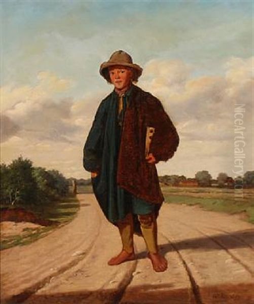 A Boy On A Road Oil Painting by Johannes V. Jensen