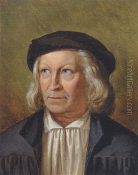 Billedhuggeren Bertel Thorvaldsen Med Bla Kappe Oil Painting by Johannes V. Jensen