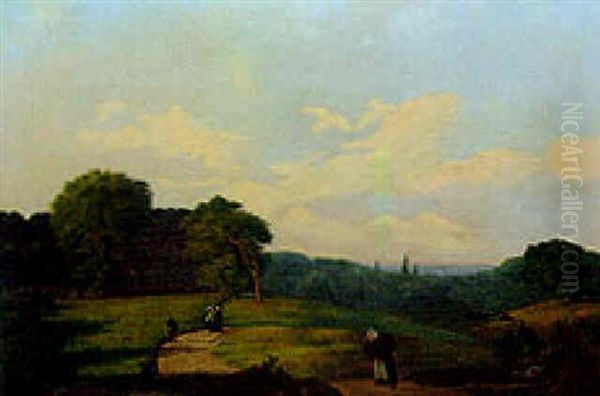 A Faggot Gatherer On A Country Path Oil Painting by Johannes V. Jensen