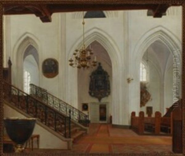 Interior Fra Sct. Knuds Kirke. Odense Oil Painting by Karl Jensen