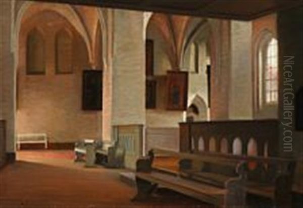 Church Interior From The Church Of Saint Mary In Elsingore, Denmark Oil Painting by Karl Jensen