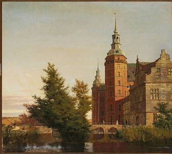 Frederiksborg Slot. Parti Fra Ved Montbroen (after Christen Kobke) Oil Painting by Karl Jensen