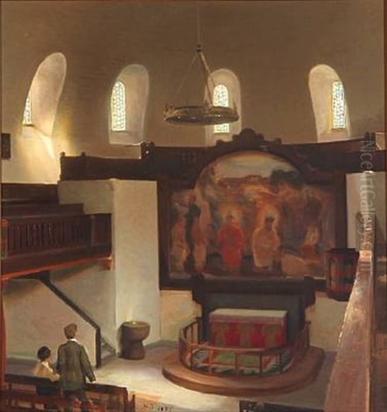 Church Interior Oil Painting by Karl Jensen