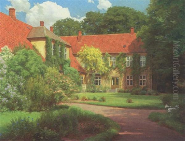 Den Gamle Bispegaard I Odense Oil Painting by Karl Jensen