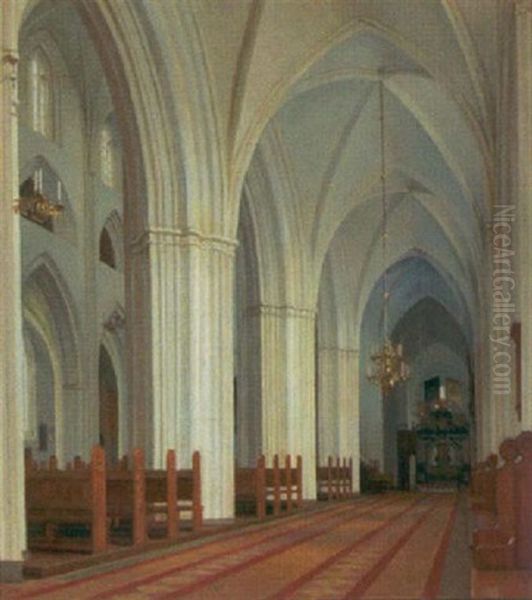 Kirkeinterior Oil Painting by Karl Jensen