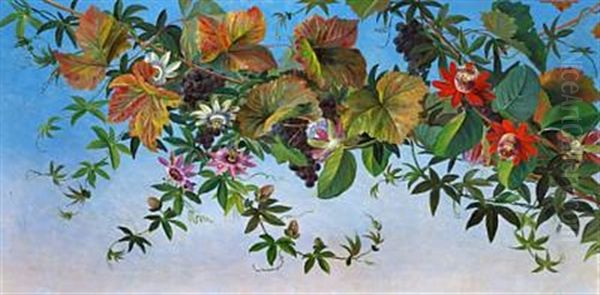 Vine, Grapes And Passionflower Oil Painting by Lauritz Jensen