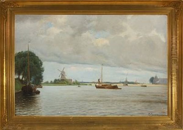 Ved Havnen I Dordrecht Oil Painting by Louis Isak Napoleon Jensen