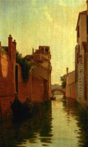 Veneziansk Kanalparti Oil Painting by Louis Isak Napoleon Jensen