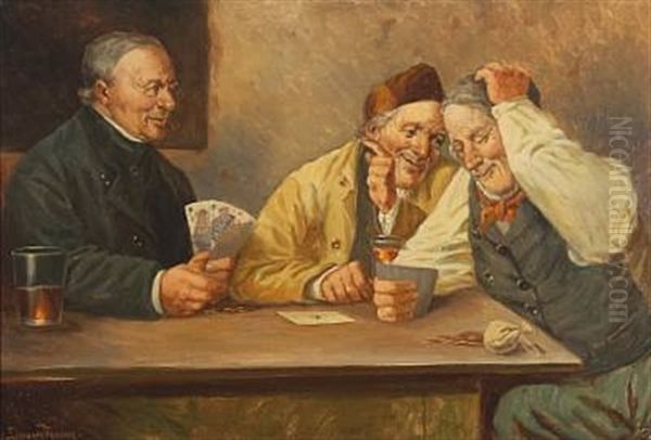 Card Players Oil Painting by Simony Jensen