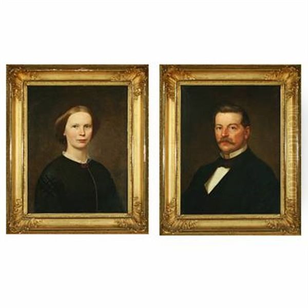 Portrait Of Otto Ferdinand Von Linstow (+ Portrait Of Nicoline Von Linstow; Pair) Oil Painting by Thomas M. Jensen