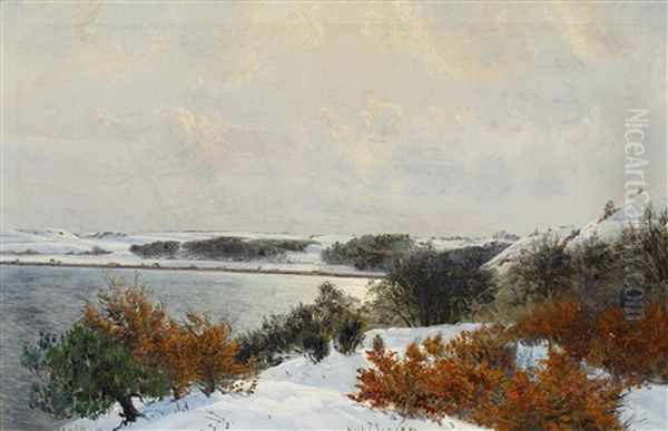 Winterlich Verschneite Seenlandschaft Oil Painting by Peder Vilhelm Jensen-Klint