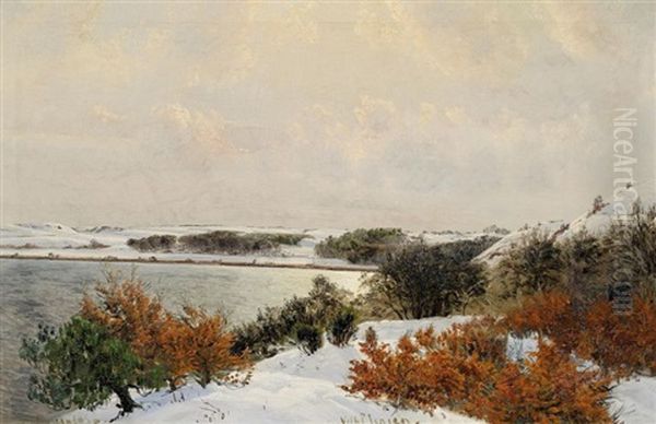 Winterlich Verschneite Seenlandschaft Oil Painting by Peder Vilhelm Jensen-Klint