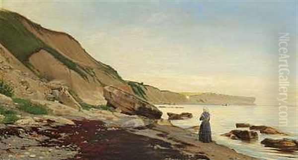 Kystparti Med Bondekone I Strandkanten Oil Painting by Peder Vilhelm Jensen-Klint