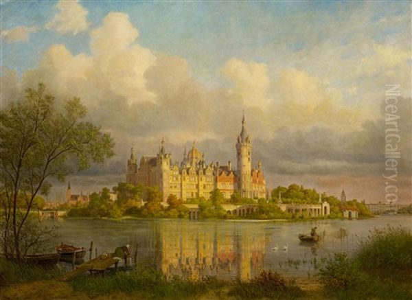 Schloss Schwerin Von Der Seeseite Aus Im Abendlicht Oil Painting by Friedrich Jentzen