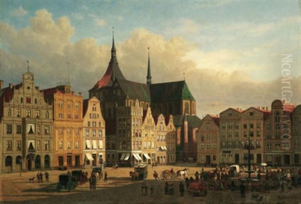 Der Alte Marktplatz Von Rostock. Am Brunnen Markthandler by Friedrich Jentzen