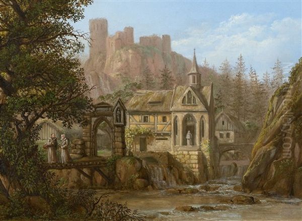 Berglandschaft Mit Kapelle Und Burgruine Oil Painting by Johann Moritz Gottfried Jentzsch