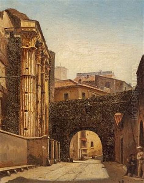 View Of Roman Foro Di Nerva (view Of Foro Augusto; Diptych) Oil Painting by Morten Jepsen