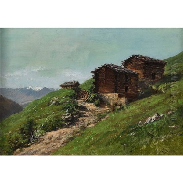 Chalets A St. Luc Oil Painting by Jules Jequier