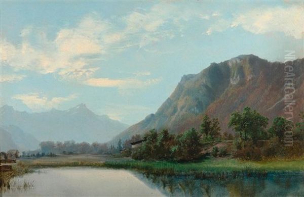 Weiher In Der Rohneebene Im Unterwallis Oil Painting by Jules Jequier