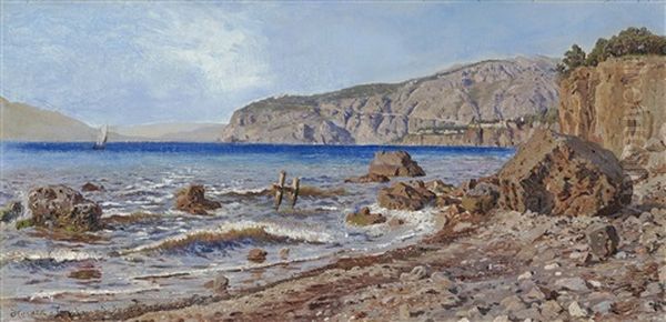 Sorrento Coast Oil Painting by Harald-Adof-Nikolaj Jerichau