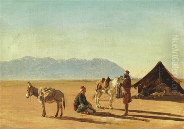 Travelers Resting On The Road To Sardes Oil Painting by Harald-Adof-Nikolaj Jerichau