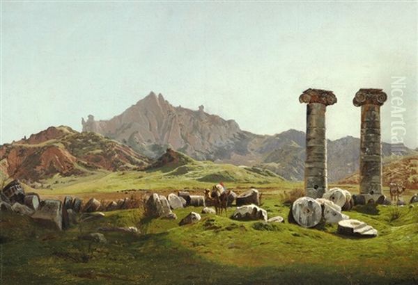 View Of The Lydian Plain Near Sardes Oil Painting by Harald-Adof-Nikolaj Jerichau