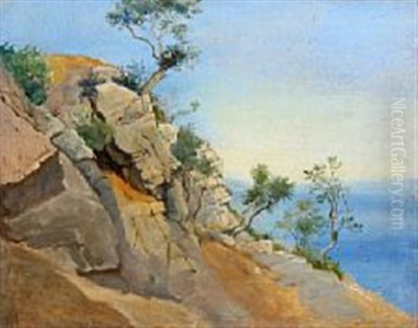 View From Capri Oil Painting by Harald-Adof-Nikolaj Jerichau