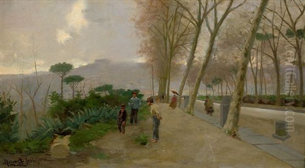 Platanenallee Bei Poggio Reale In Neapel Oil Painting by Harald-Adof-Nikolaj Jerichau