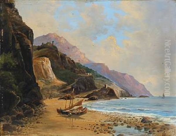 Ved Genua Bugten Oil Painting by Harald-Adof-Nikolaj Jerichau