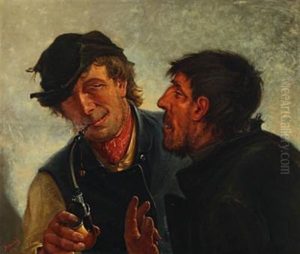 Two Southeuropean Men In Conversation Oil Painting by Harald-Adof-Nikolaj Jerichau