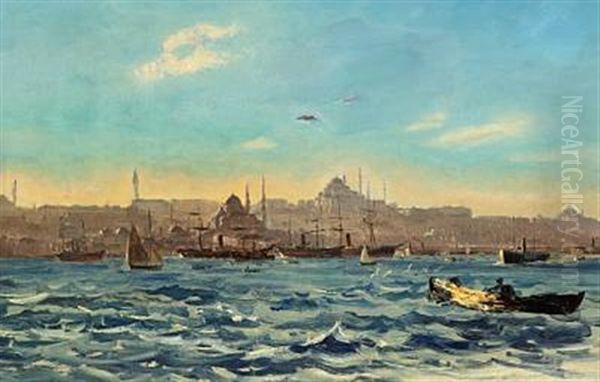 Constantinopel Set Fra Bosporus Oil Painting by Harald-Adof-Nikolaj Jerichau