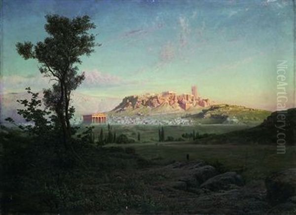 Vue D'athenes Oil Painting by Harald-Adof-Nikolaj Jerichau