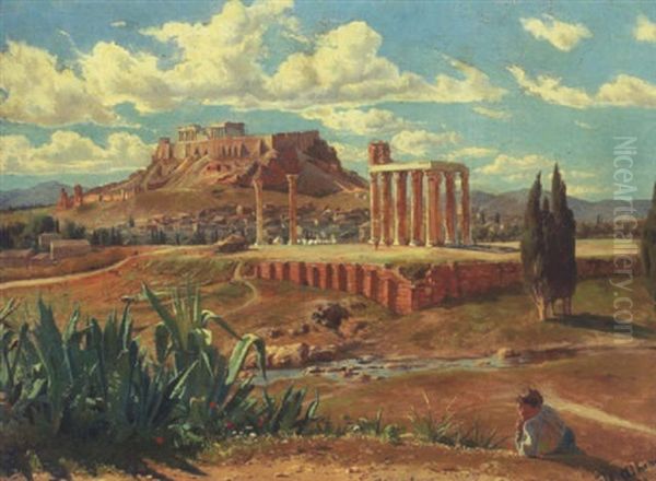 Parthenon I Athen Oil Painting by Harald-Adof-Nikolaj Jerichau