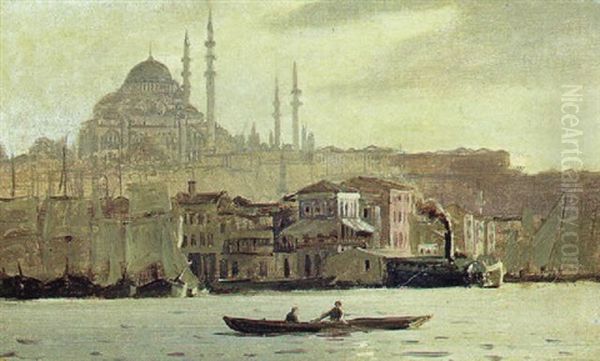 Udsigt Mod Istanbul Med Hagia Sophia Moskeen I Baggrunden Oil Painting by Harald-Adof-Nikolaj Jerichau