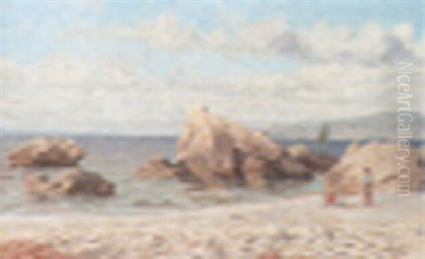 View Of The Italian Coast Oil Painting by Harald-Adof-Nikolaj Jerichau