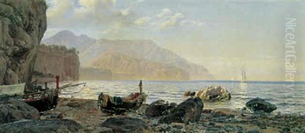 Optrukne Bade Pa Stranden Ved Sorrento Oil Painting by Harald-Adof-Nikolaj Jerichau