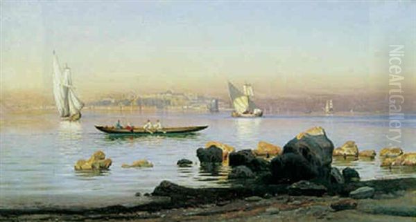 Udsigt Fra Bosporusstraedet Mod Istanbul Oil Painting by Harald-Adof-Nikolaj Jerichau