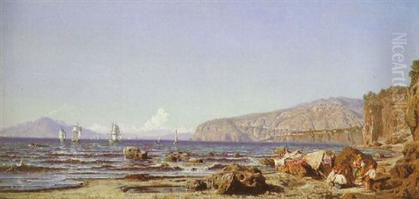 The Bay Of Capri Oil Painting by Harald-Adof-Nikolaj Jerichau