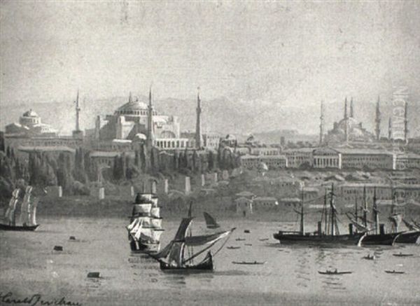 Istanbul Set Fra Sortehavet Oil Painting by Harald-Adof-Nikolaj Jerichau