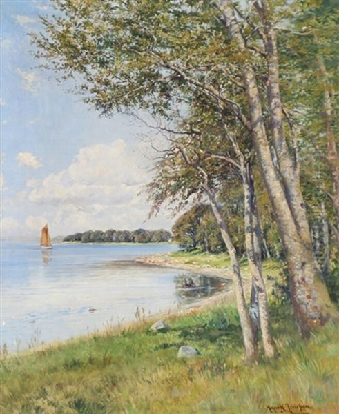 Coastal View From Bramsnaes Cove On Zealand Oil Painting by Holger Hvitfeldt Jerichau